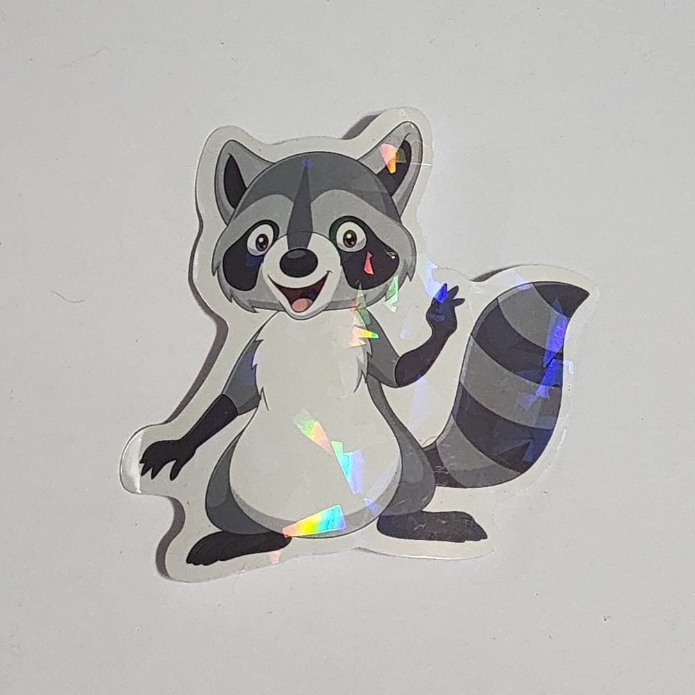 Raccoon Cartoon Shiny Holographic Sticker Decal 2.5 Inch Unbranded New